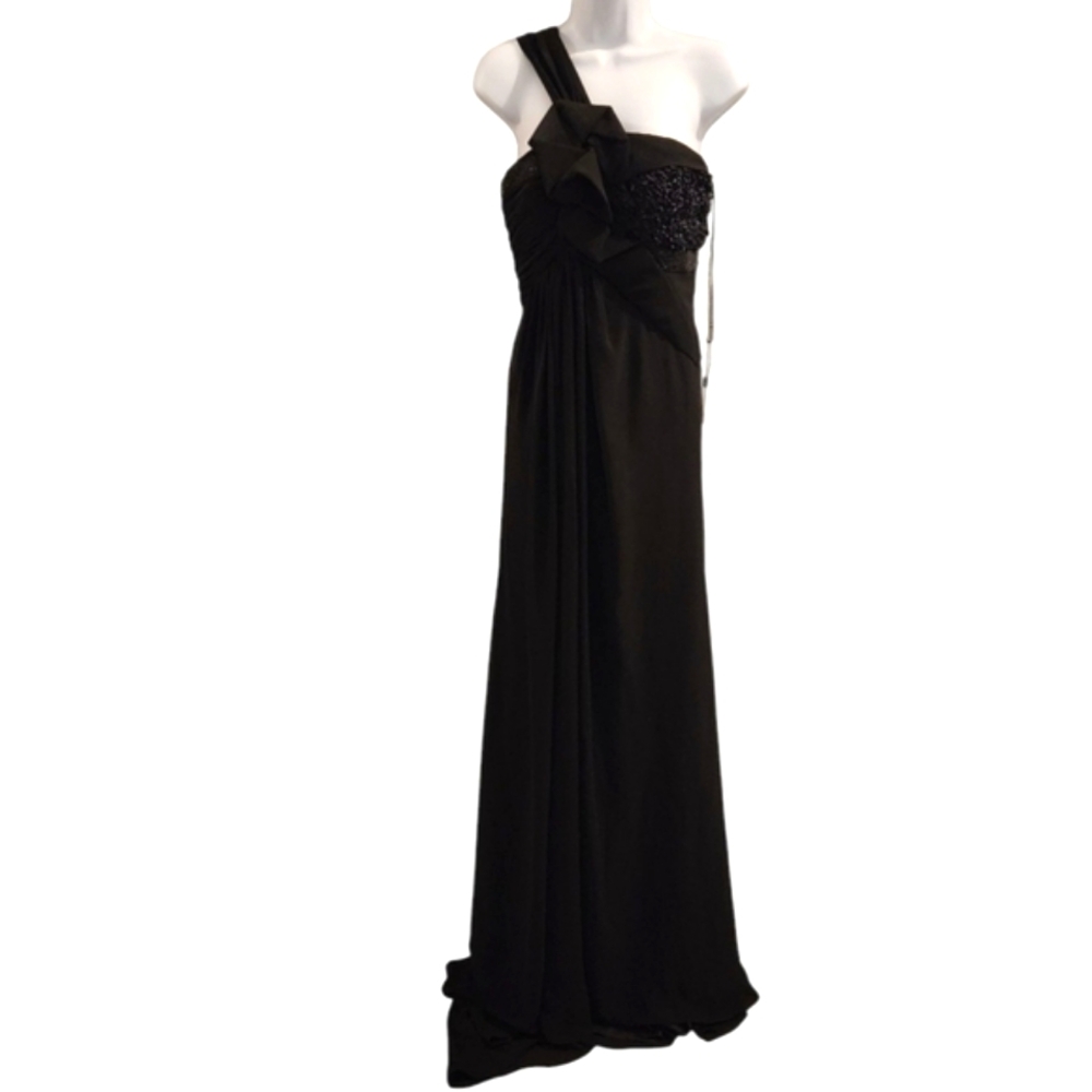 UNIQUE Black One-Shoulder Formal Gown Weddings Prom Came From Germany SZ XSMALL